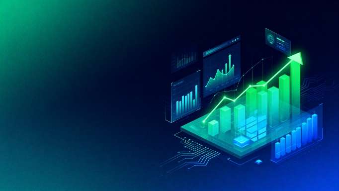 Abstract graphic representing AI and data processing.